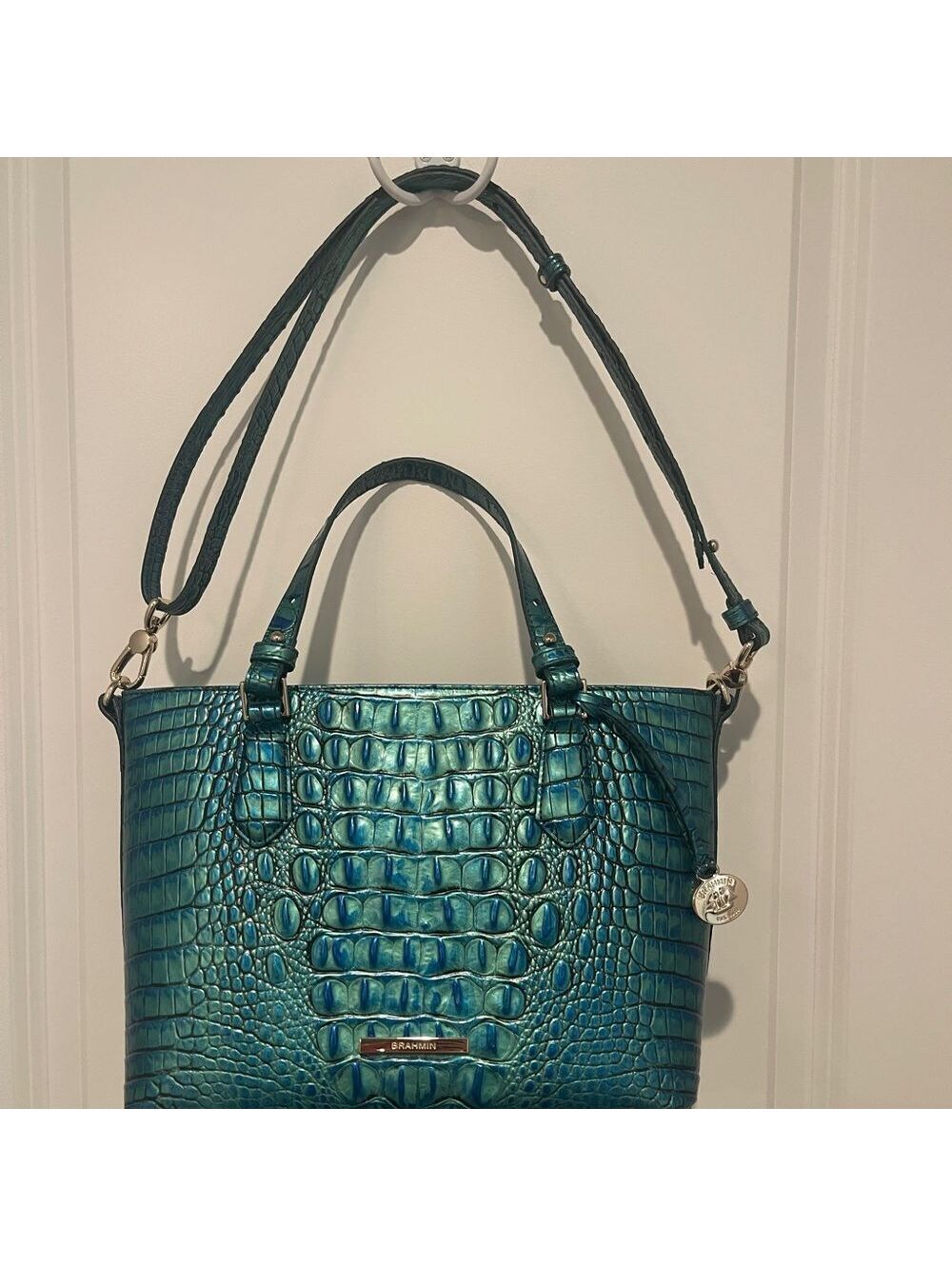 Brahmin Mini Misha Peacock Melbourne Genuine Leather - Teal Blue Green Color - Picture 4 of 9